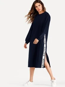 Vestido tipo sudadera con bandas laterales en contraste - Azul Marino - Ver 4