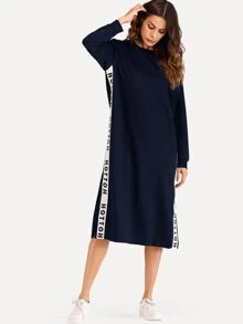 Vestido tipo sudadera con bandas laterales en contraste - Azul Marino - Ver 3