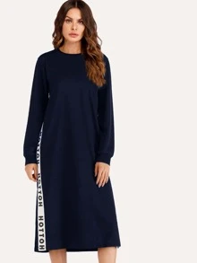 Vestido tipo sudadera con bandas laterales en contraste - Azul Marino - Ver 5