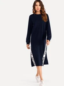 Vestido tipo sudadera con bandas laterales en contraste - Azul Marino - Ver 6