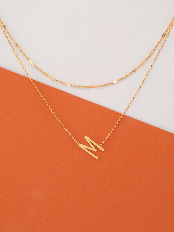 Dainty Layer Chain Letter M Pendant Necklace SHEIN UK