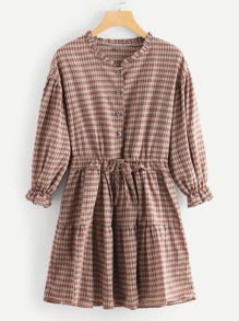 Plaid Flounce Ruffle Hem Dress