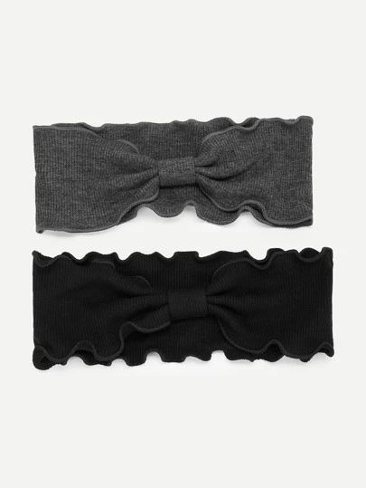 生菜花边发带 2 件装 休闲情人节发饰，头巾发带，秋冬发箍蝴蝶结发带 适合度假装扮 女士优雅围巾 女士头巾 柔软头巾 情人节礼物