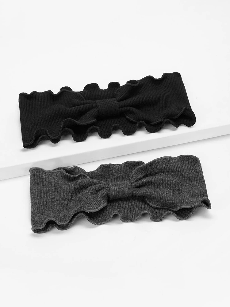Lettuce Trim Headband 2pcs Casual Valentine's Day Valentines, Hair Accessories, Turban Headband, Hairband Fall Winter Hair Band Bows For Vacation Outfits Woman Elegant Scarf Women Bandana Soft Headwrap Valentines Gift Summer Outfits,Festival,Party