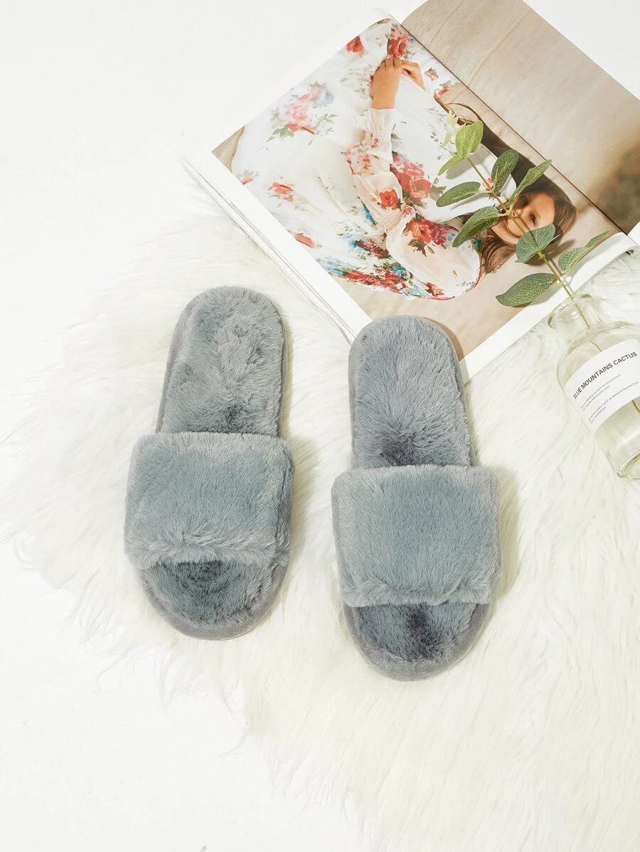 Flat Slippers - Grey - View 1