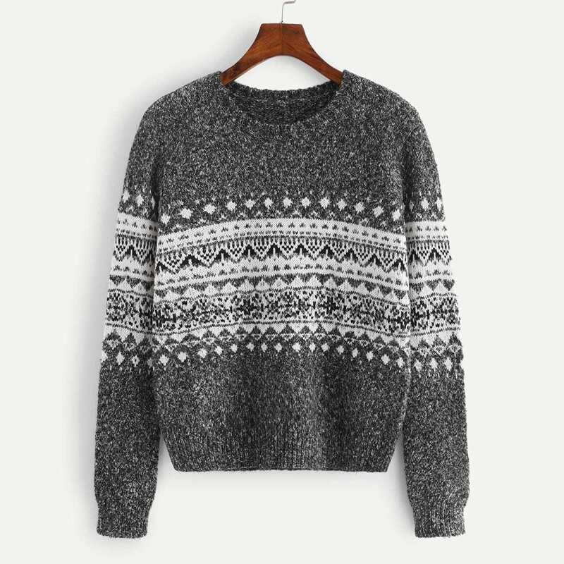 

Geo Print Round Neck Sweater, Multicolor