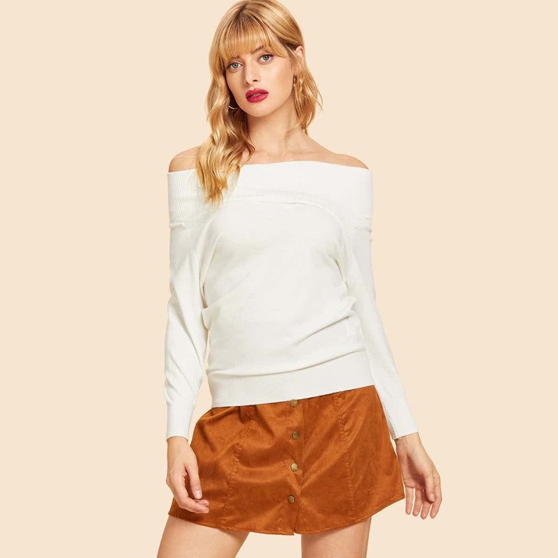 

Off Shoulder Solid Jumper, White