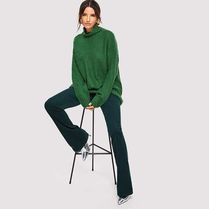 

Cowl Neck Drop Shoulder Sweater, Green