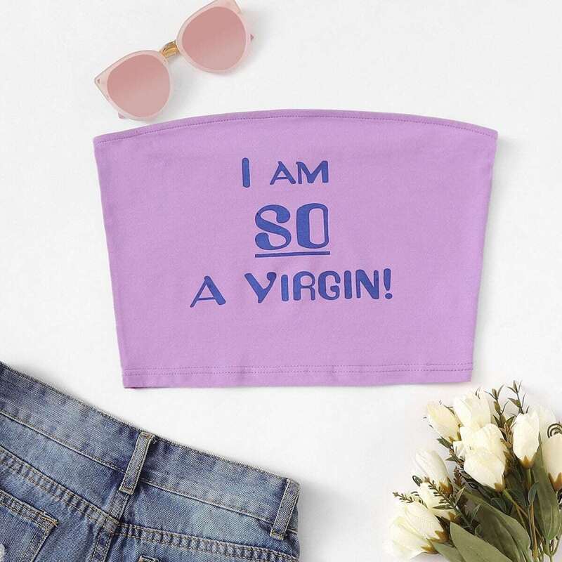 

Letter Print Tube Top, Purple
