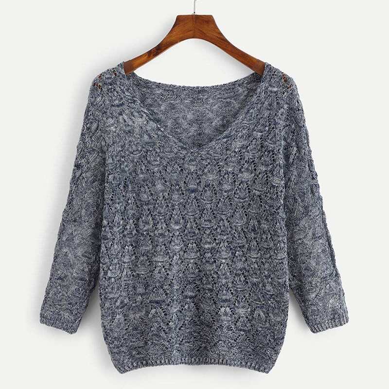 

V Neck Solid Jumper, Navy