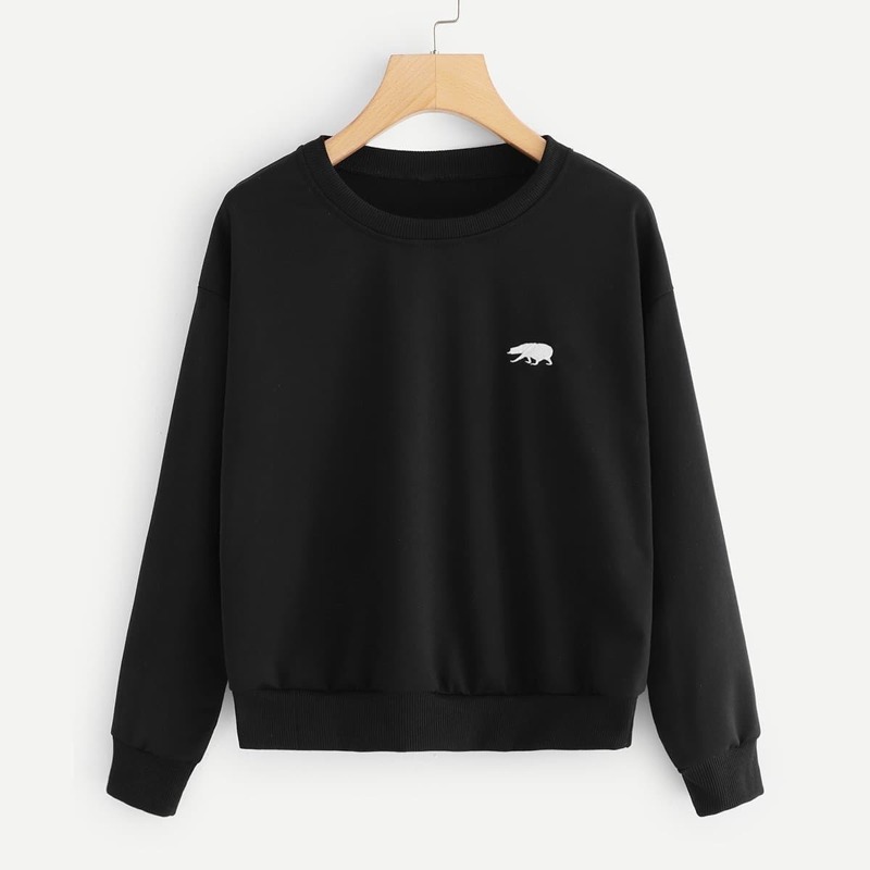 

Animal Embroidery Sweatshirt, Black