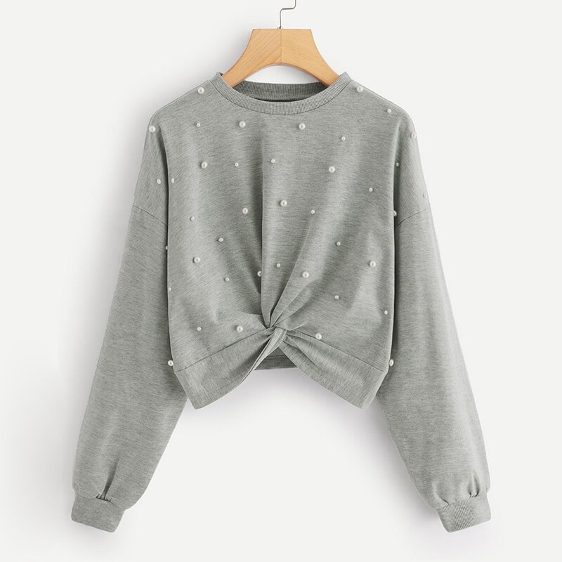 

Beaded Twist Front Sweatshirt, Grey