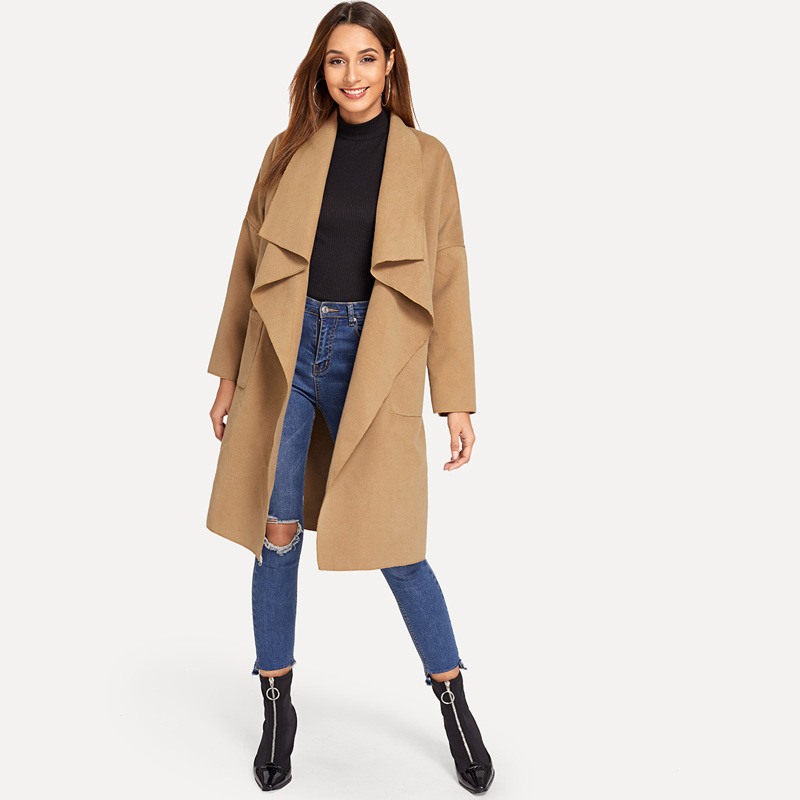 

Pocket Front Waterfall Coat, Camel
