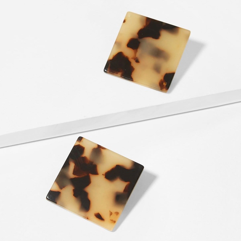 

Leopard Pattern Square Stud Earrings 1pair, Brown