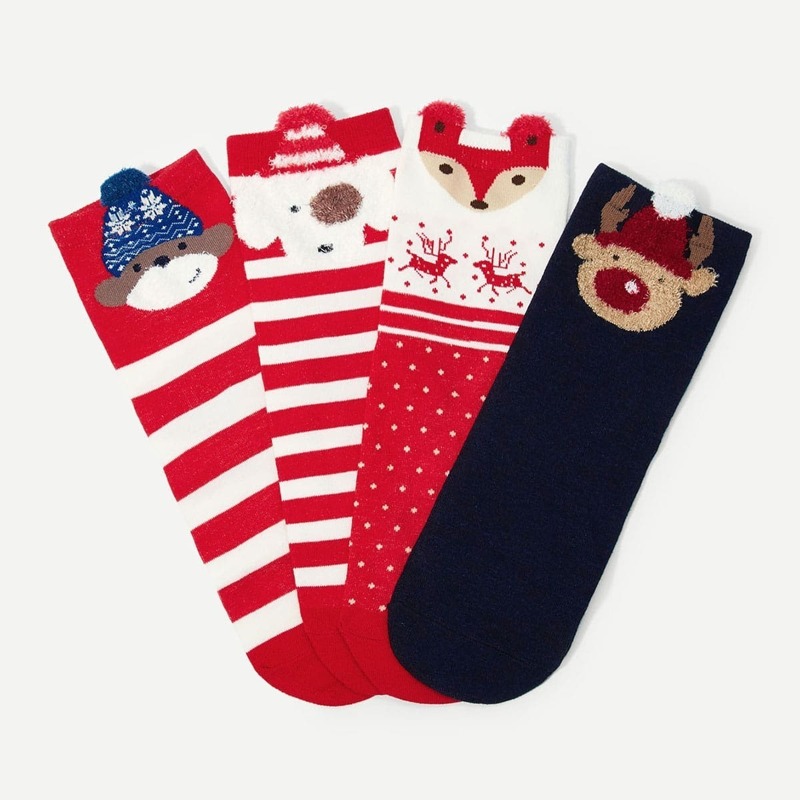 

Christmas Animal Pattern Socks 4pairs, Multicolor