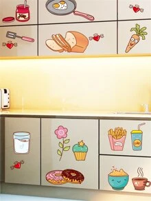 ملصق جداري بطباعة الطعام، ملصق فني جداري لاصق ذاتي للمطبخ، ملصقات، ملصق جداري، ملصق فينيل لديكور المنزل، عناصر ديكور الربيع لتحديث منزلك، ملصقات ديكور الاحتفالات هدايا لعيد الميلاد والتخرج وديكور المطبخ