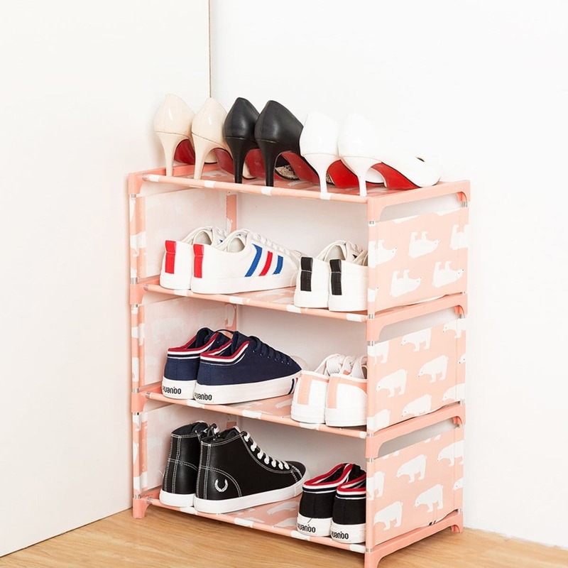 

Bear Print Shoes Rack, Pink