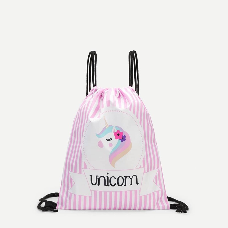 

Cartoon Print Striped Backpack, Pink