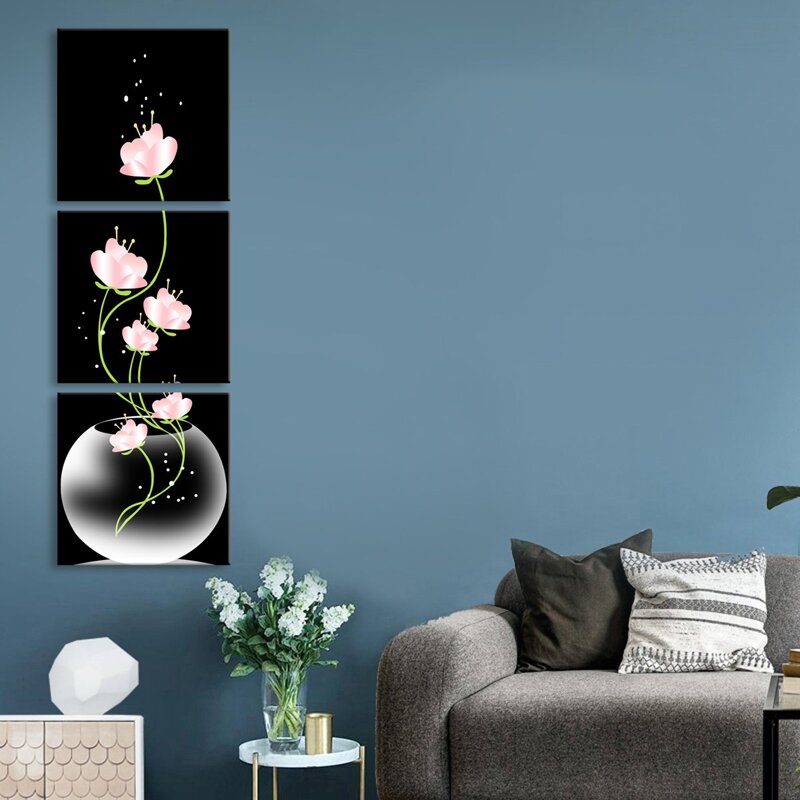 

Flower Print Wall Art 3pcs, Black