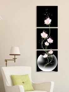 3pcs Flower Print Wall Art Decal, Self Adhesive Wall Sticker For Home Decor - Black - View 2