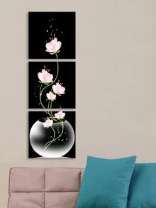 3pcs Flower Print Wall Art Decal, Self Adhesive Wall Sticker For Home Decor - Black - View 3