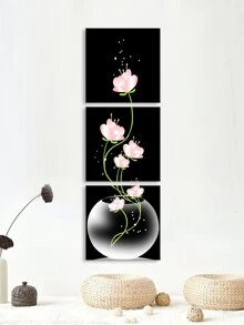 3pcs Flower Print Wall Art Decal, Self Adhesive Wall Sticker For Home Decor - Black - View 4