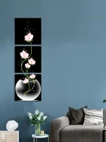 3pcs Flower Print Wall Art Decal, Self Adhesive Wall Sticker For Home Decor - Black - View 1