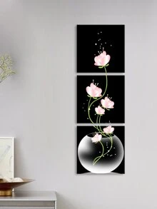 3pcs Flower Print Wall Art Decal, Self Adhesive Wall Sticker For Home Decor - Black - View 5
