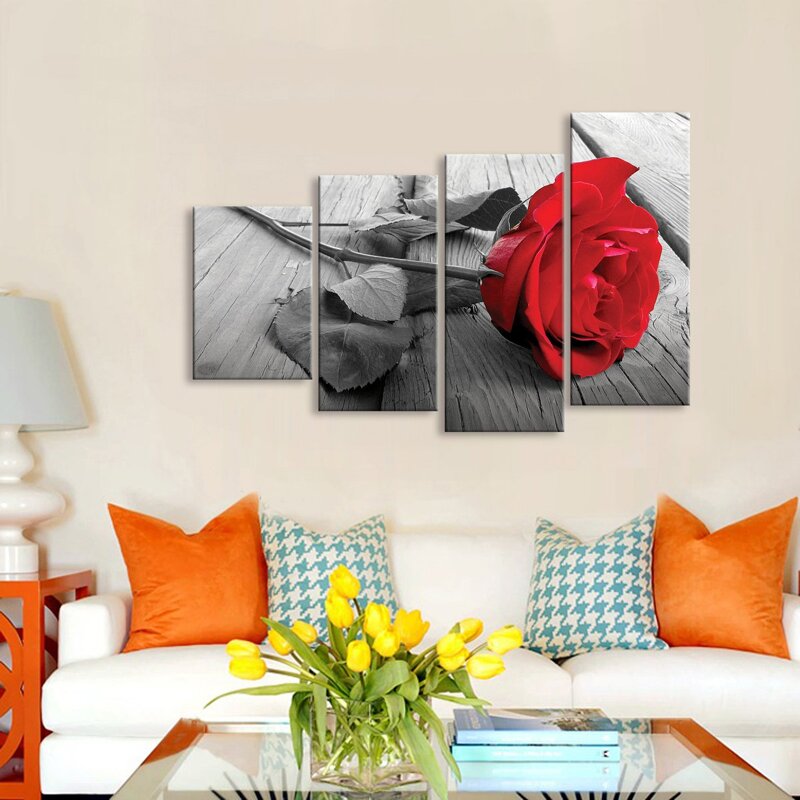 

Rose Print Wall Art 4pcs, Multicolor