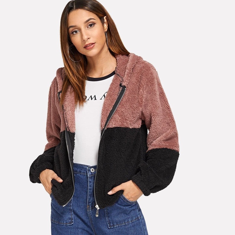 

Colorblock Hooded Teddy Jacket, Multicolor