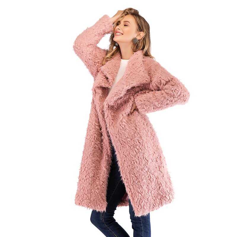 

Waterfall Collar Solid Teddy Coat, Pink