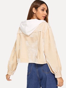 Velvet Drawstring Detail Hooded Coat
