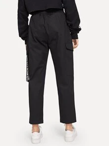 Pantalones con diseño de bolsillo con estampado de letra - Negro - Ver 2