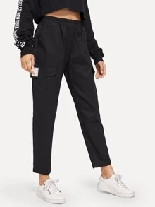 Pantalones con diseño de bolsillo con estampado de letra - Negro - Ver 3