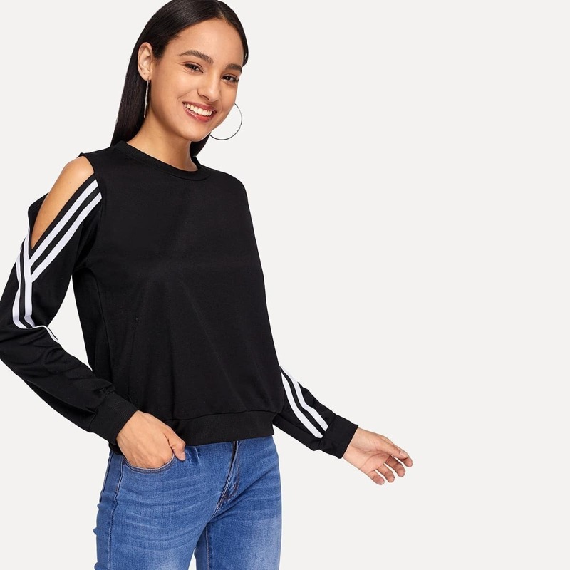 

Contrast Striped Side Sweatshirt, Black