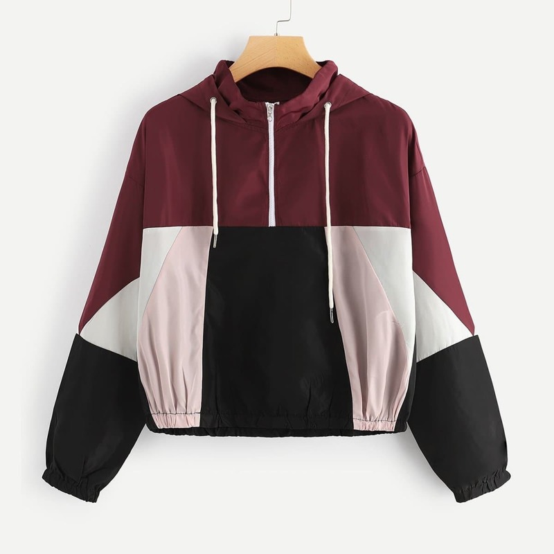 

Colorblock Drawstring Drop Shoulder Hooded Jacket, Multicolor