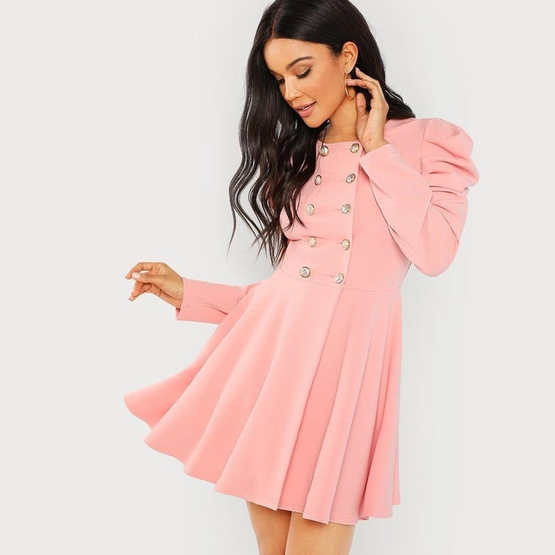 

Puff Sleeve Double Breasted Coat, Pink