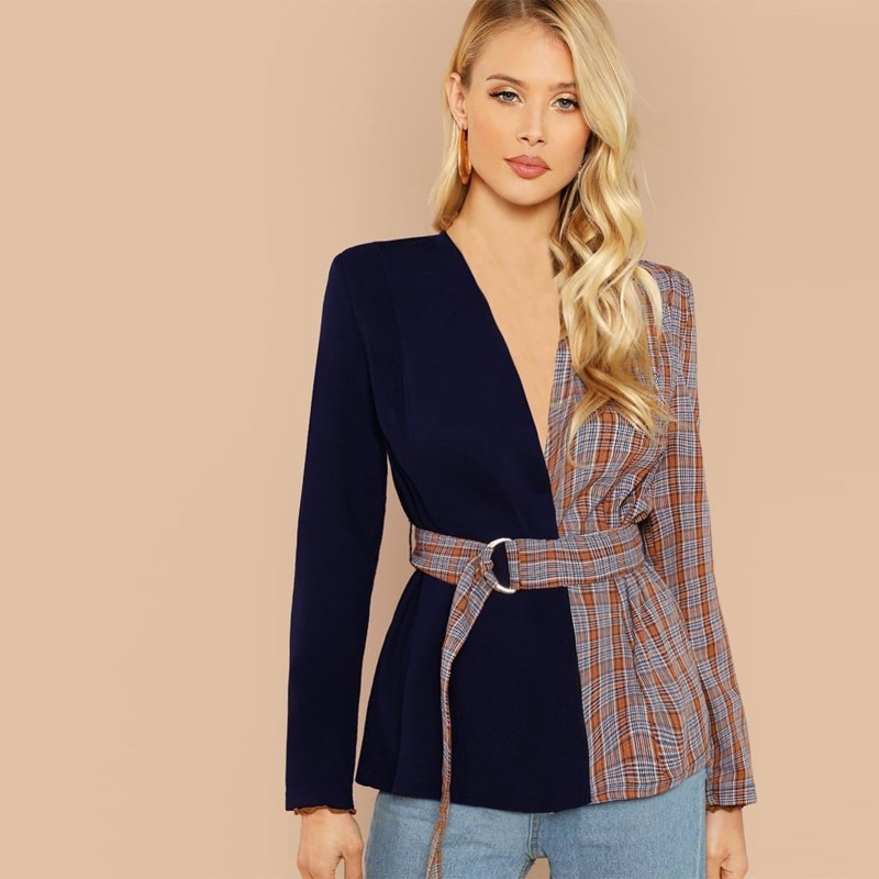 

Two Tone Belted Coat, Multicolor