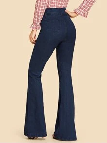 SHEIN Jean Kantong Plain Angkatan laut Vintage - Navy Blue - View 2