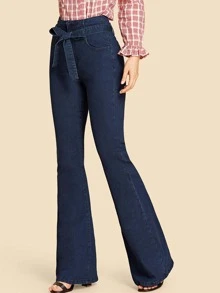 SHEIN Jean Kantong Plain Angkatan laut Vintage - Navy Blue - View 3
