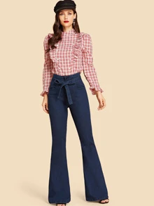 SHEIN Jean Kantong Plain Angkatan laut Vintage - Navy Blue - View 4