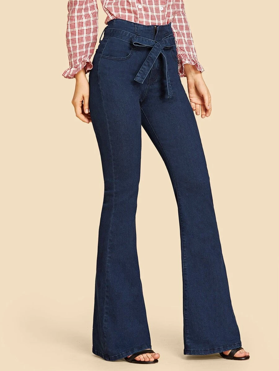 SHEIN Jean Kantong Plain Angkatan laut Vintage - Navy Blue - View 1