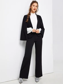 SHEIN Privé Cloak Sleeve Open Front Blazer - Black - View 5