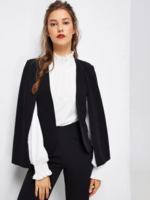 SHEIN Privé Cloak Sleeve Open Front Blazer - Black - View 1