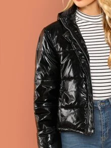 SHEIN Zip Up Padded Coat For Winter Wear - Black - View 4