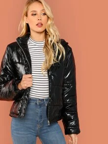 SHEIN Zip Up Padded Coat For Winter Wear - Black - View 1