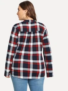 EMERY ROSE Plus V-Neck Plaid Blouse - Multicolor - View 2