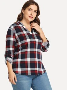 EMERY ROSE Plus V-Neck Plaid Blouse - Multicolor - View 3