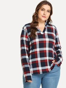 EMERY ROSE Plus V-Neck Plaid Blouse - Multicolor - View 4