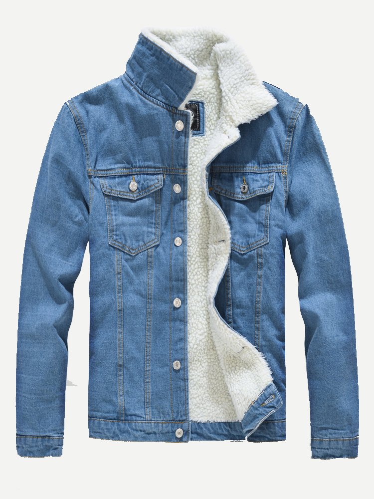 Men Shearling Lined Denim Jacket
